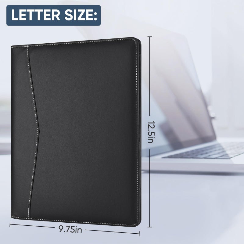 Pacific Mailer Padfolio Portfolio Leather Binder  Interview Legal Document Organizer  Business Card Holder Included Letter Sized Writing Pad [Brown  Piano Noir Faux Leather Matte Finish] - Image 2